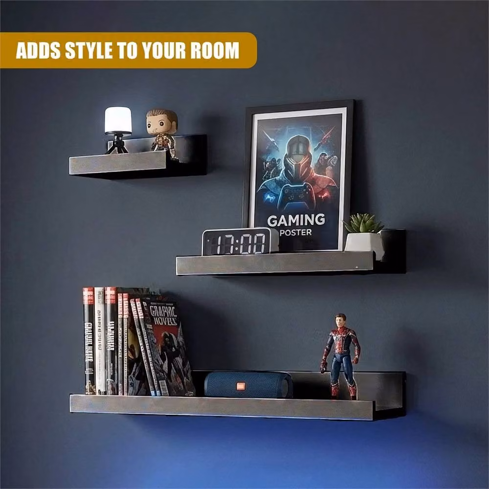Nordara Set of 3 Black Matt Floating Wall Shelves for Picture and Book Display – 4