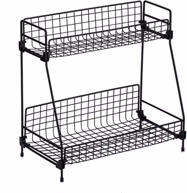 PAWNORA S 2-Tier Metal Wire Mesh Storage Basket Rack in Black