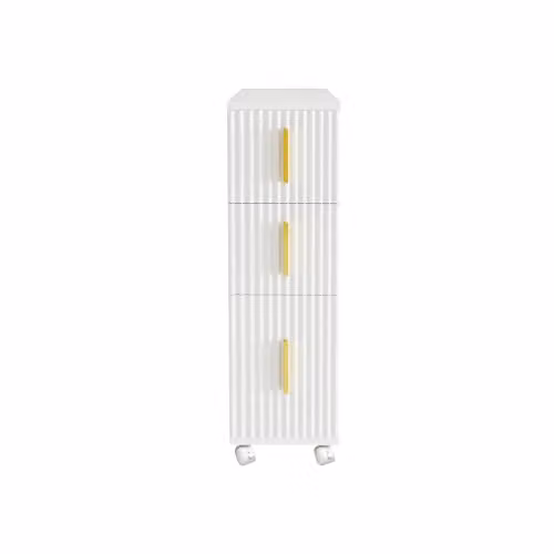 HYGRAD White Slim Mobile Bathroom Floor Cabinet with 3 Drawers and Castors