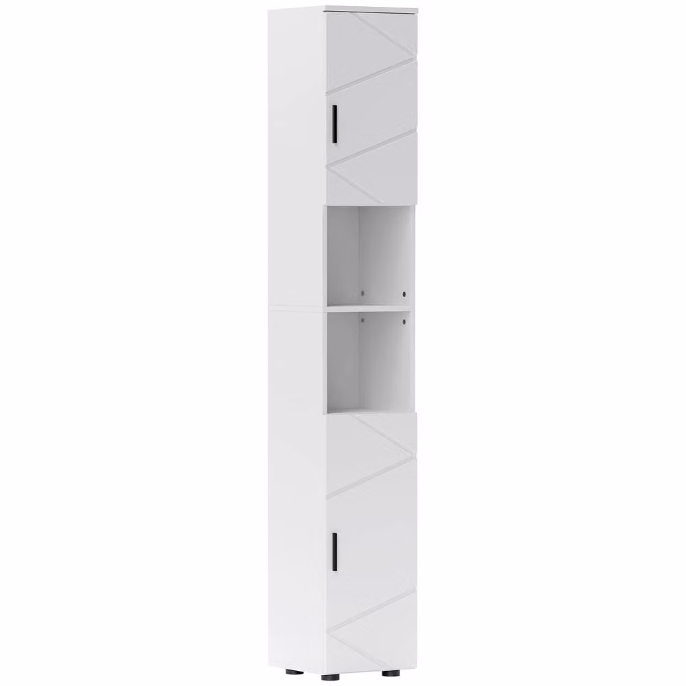 Wyld Haus Dohifa Tall Bathroom Storage Cabinet in White with Embossed Doors and LED Lighting, H 183 cm x W 30 cm x D 30 cm – 2