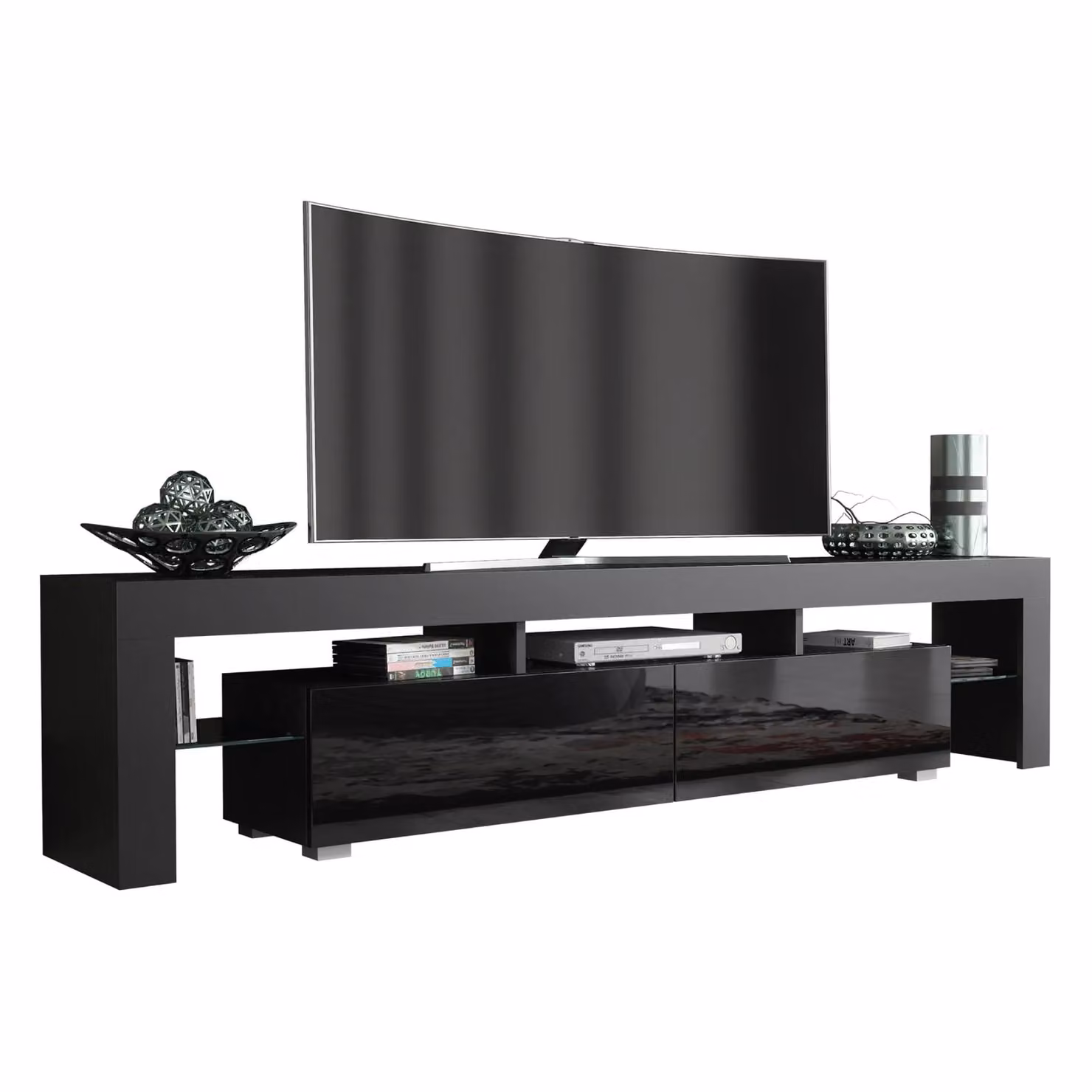 Creative Furniture Modern Black High Gloss TV Unit W: 200 cm, H: 45 cm, D: 35 cm – 2