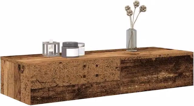 Berkfield Home Wall Shelf with Drawers in Old Wood Brown, W/D/H: 100 x 36 x 19 cm – 1