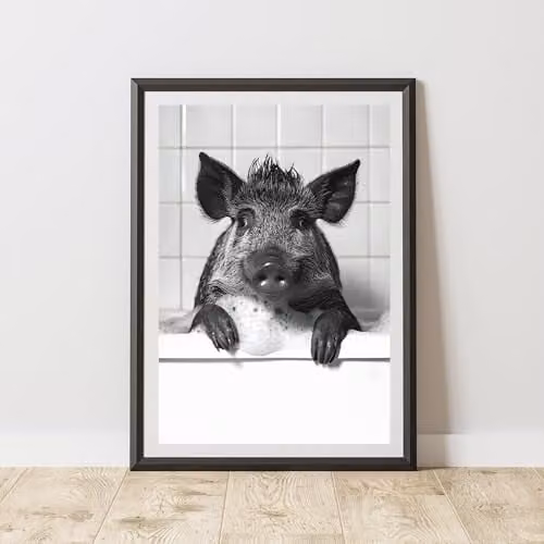 60 Second Makeover Wild Boar In The Bath Animal Print Paper Poster, W/H: 21.0 x 29.7 cm
