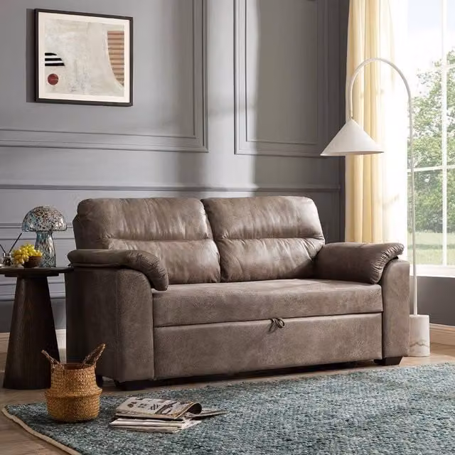 Home Detail Harley 2 Seater Faux Leather Pull Out Sofa Bed in Brown