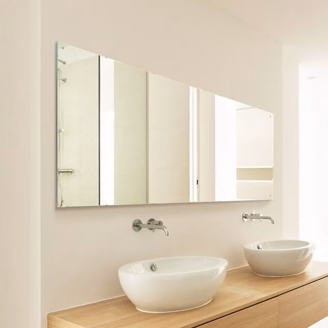 MirrorOutlet Rectangular Clear Glass Wall Mirror with 4 Holes and Polished Edges