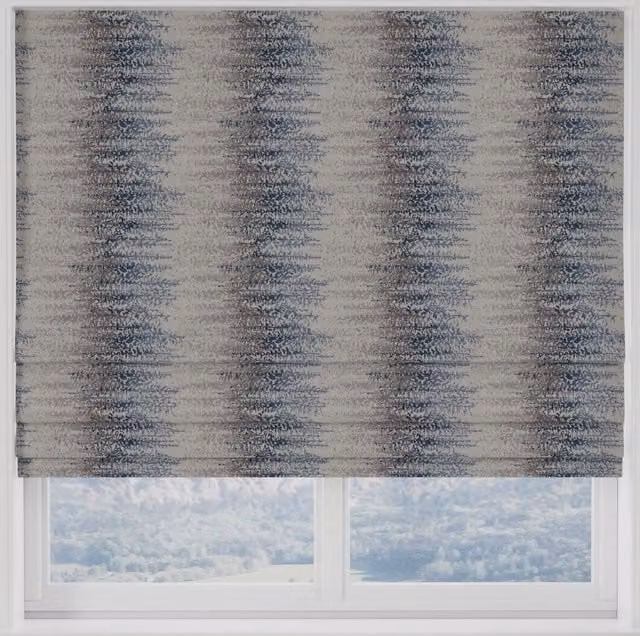 Terrys Made to Measure Blackout Roman Blind in Blue, Silver and Grey Graphic Design