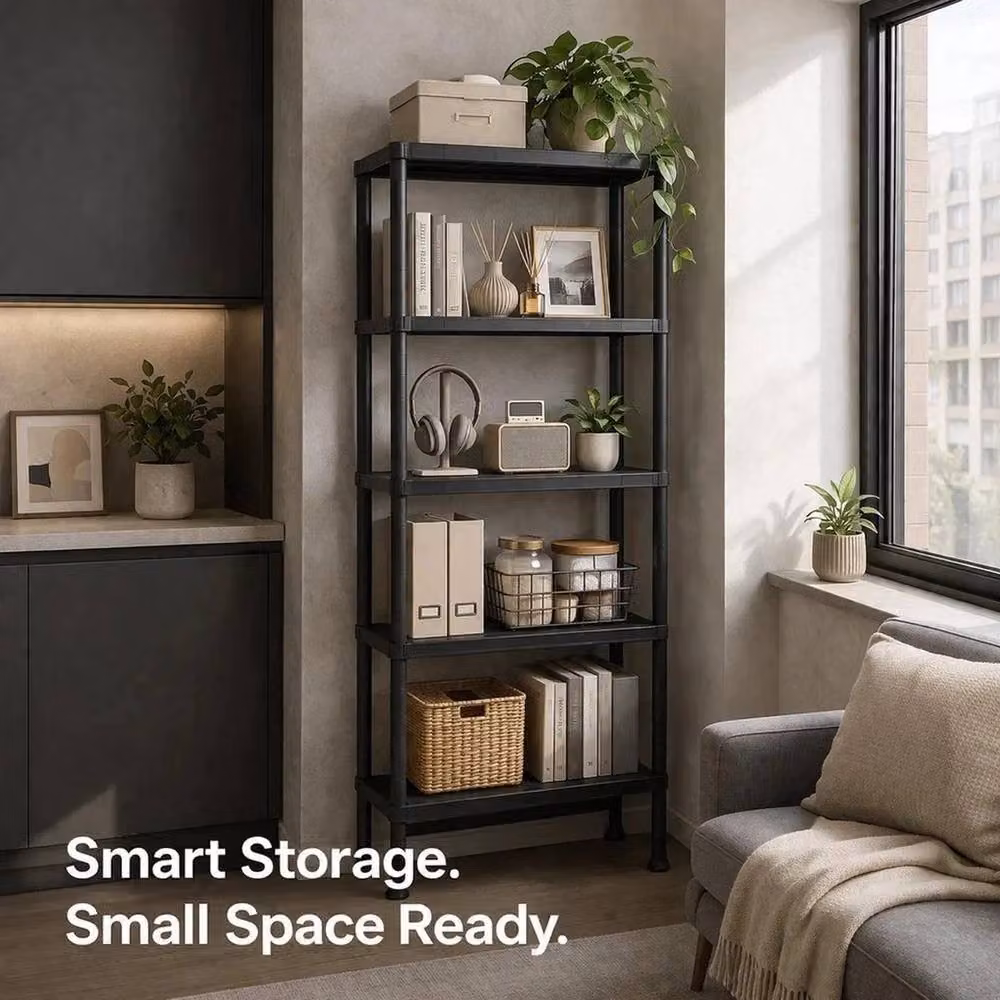 Kelvenix 5 Tier Black Metal and Plastic Shelving Rack – 3