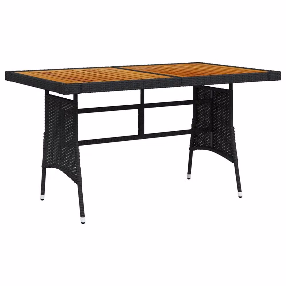 Berkfield Home Black Poly Rattan and Solid Acacia Wood Garden Table, W/D/H: 130 x 70 x 72 cm – 2