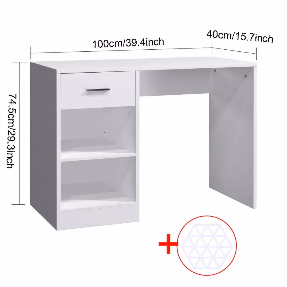 Kelvenix Modern Computer Desk with Drawer, White, W: 100 cm, D: 40 cm, H: 74.5 cm – 2