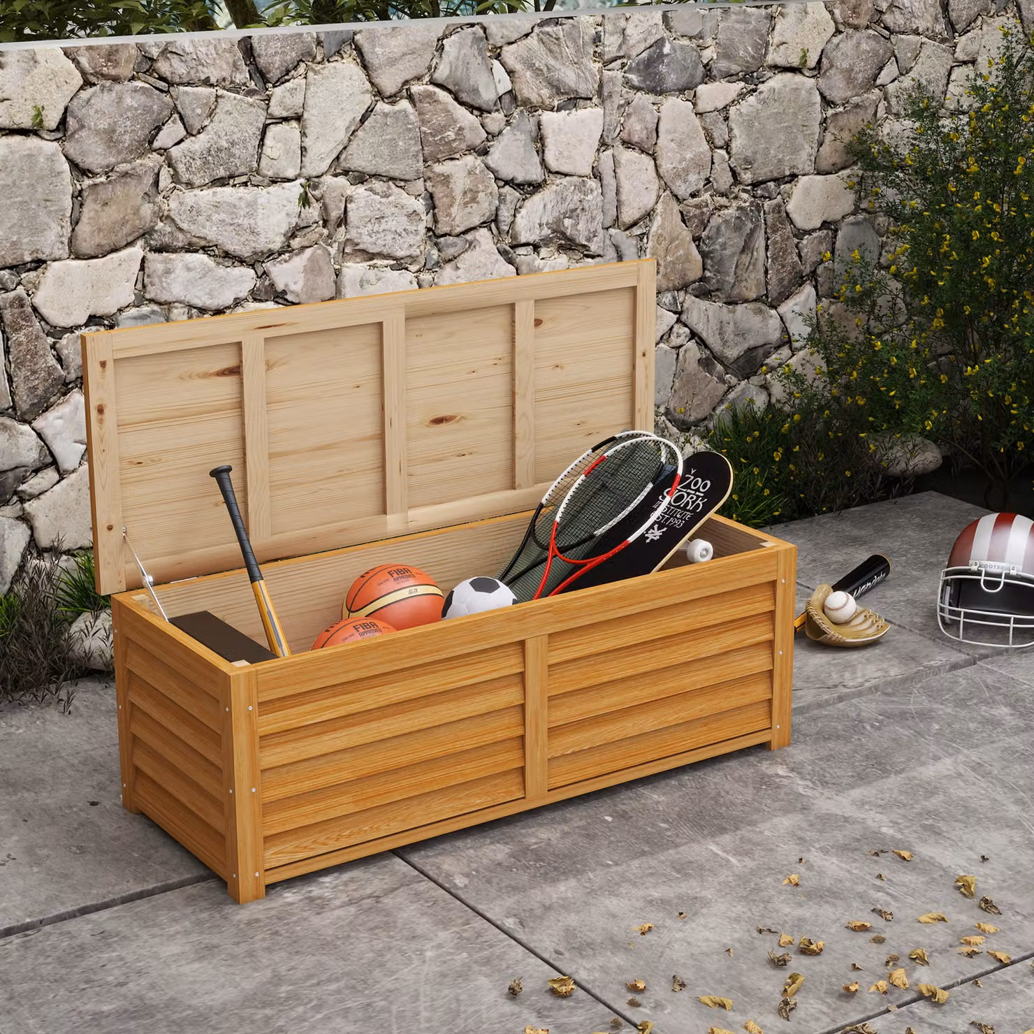 Outsunny 292L Wooden Outdoor Storage Box in Light Brown – 2