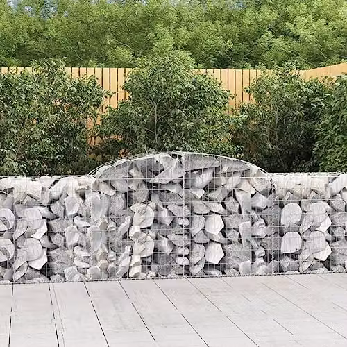 vidaXL Set of 7 Arched Gabion Baskets in Silver Galvanised Steel, W: 300 cm, D: 50 cm, H: 80/100 cm – 2