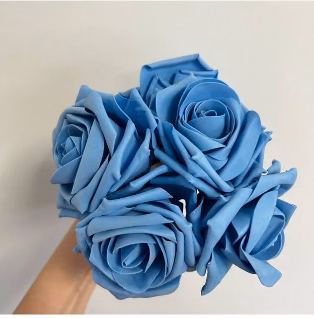 KDMD Blue China Foam Open Tea Rose Floral Decoration, 2 Pack