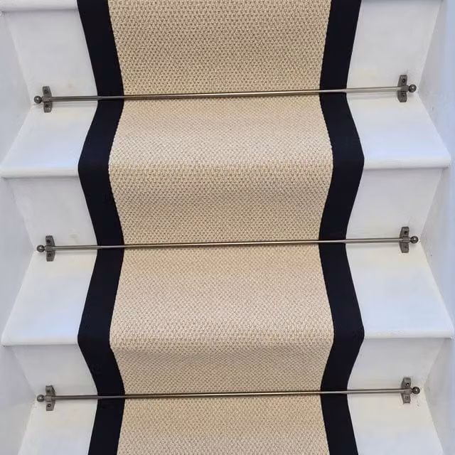 RainbowHome Angel Cream Stair Runner with Black Cotton Border, W: 65 cm x L: 600 cm