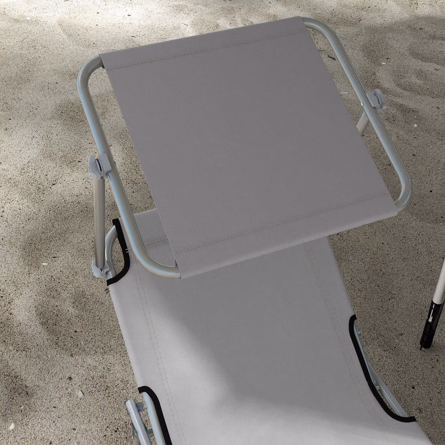 Outsunny Set of 2 Grey Outdoor Foldable Sun Loungers with 4-Level Adjustable Backrest and Sun Shade Awning – 5