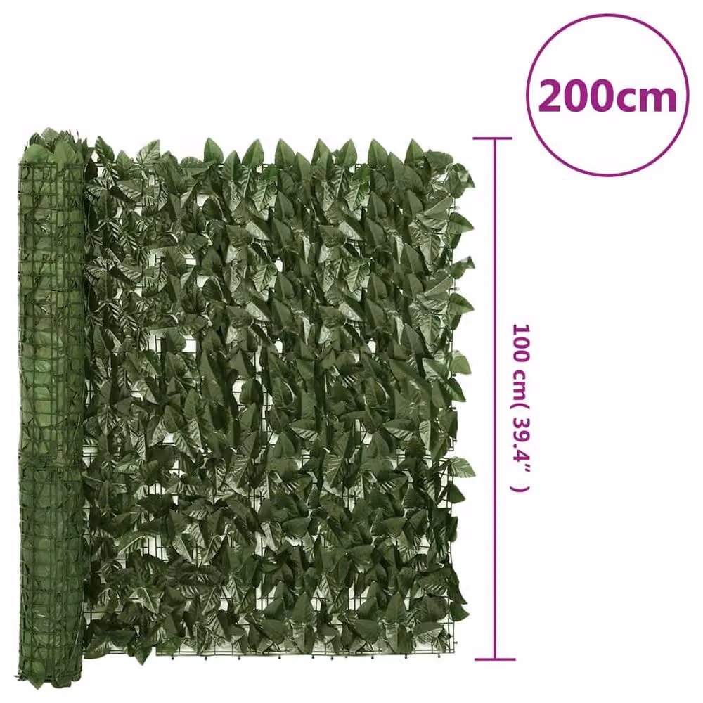 Berkfield Home Semi-Transparent Artificial Hedge Balcony Screen with Dark Green Leaves, W: 200 cm, H: 100 cm – 6