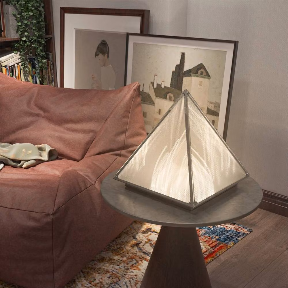 FLAVORA White Triangular Pyramid Table Lamp with Glass Design – 3