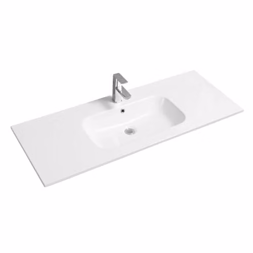 Limoge 4010 White Ceramic Thin-Edge Inset Bathroom Basin with Oval Bowl, W: 121 cm, D: 46 cm, H: 15.5 cm – 2