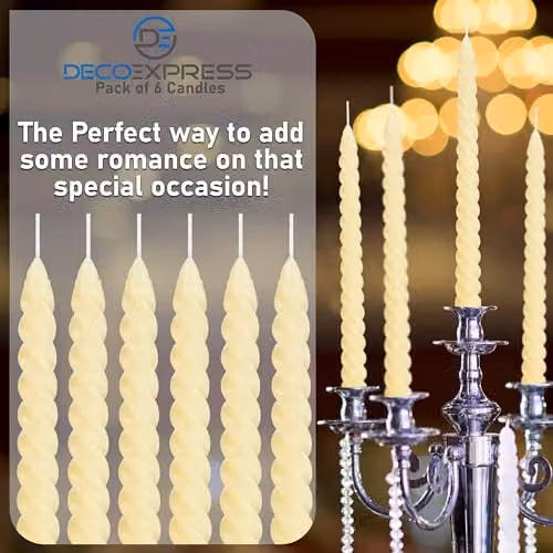 Deco Express Non-Drip Twisted Unscented Dinner Candles, Beige, Pack of 6 – 5