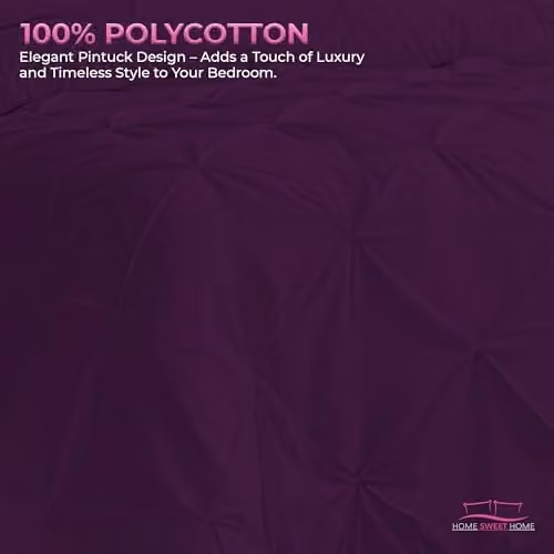 Home Sweet Home UK Pintuck Polycotton Duvet Cover and Pillowcase Set in Purple, Double Size – 3