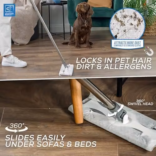 The Dustpan and Brush Store Static Floor Sweeper Mop Kit with 10 Dry Wipes in Grey and White – 2