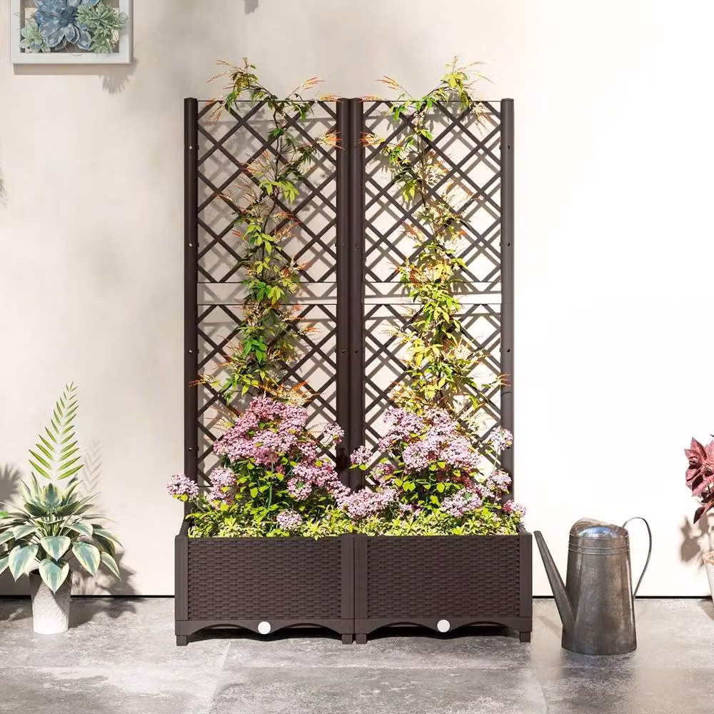 VOGREX Brown Plastic Planter Box with Trellis and Drain Plugs, W/D/H: 123 x 40 x 40 cm – 3
