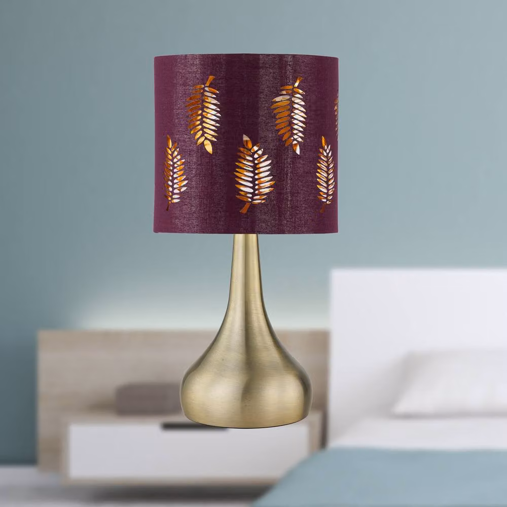 First Choice Lighting Romana Set of 2 Antique Brass Touch Table Lamps with Burgundy Fabric Shades – 3