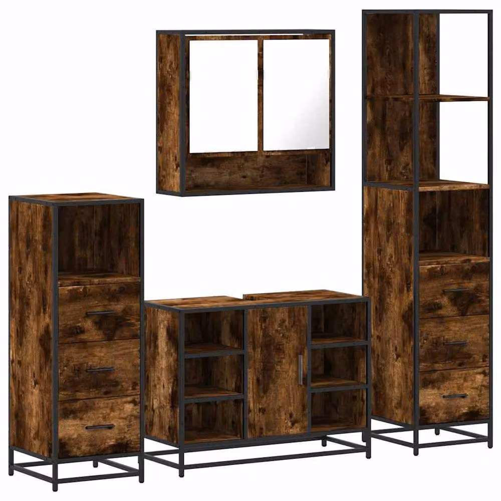 Berkfield Home 4-Piece Industrial Bathroom Furniture Set in Smoked Oak – 3