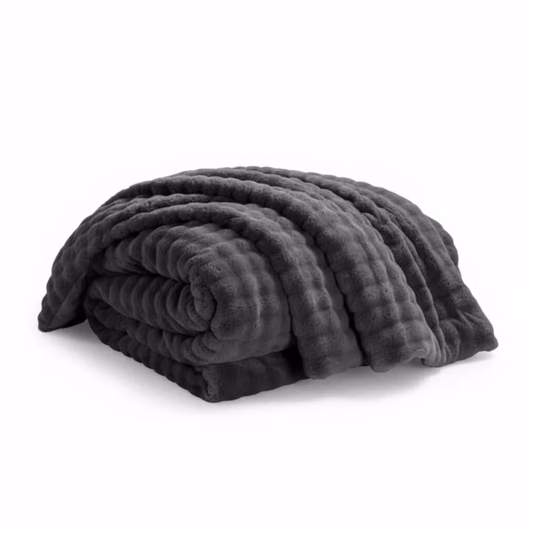 Snug City Rabbit Faux Fur Throw Blanket in Grey, W: 150 cm, L: 200 cm