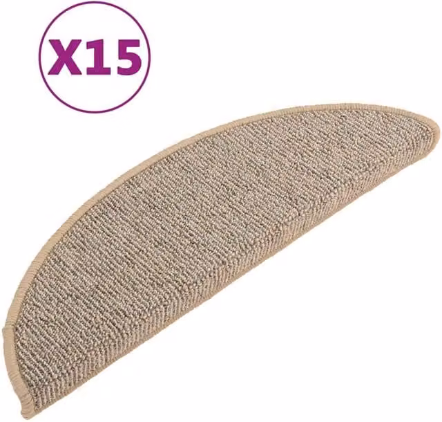 Berkfield Home Self-Adhesive Carpet Stair Treads, 15 Pack, Brown and Beige, W/D/H: 56 x 17 x 3 cm – 1
