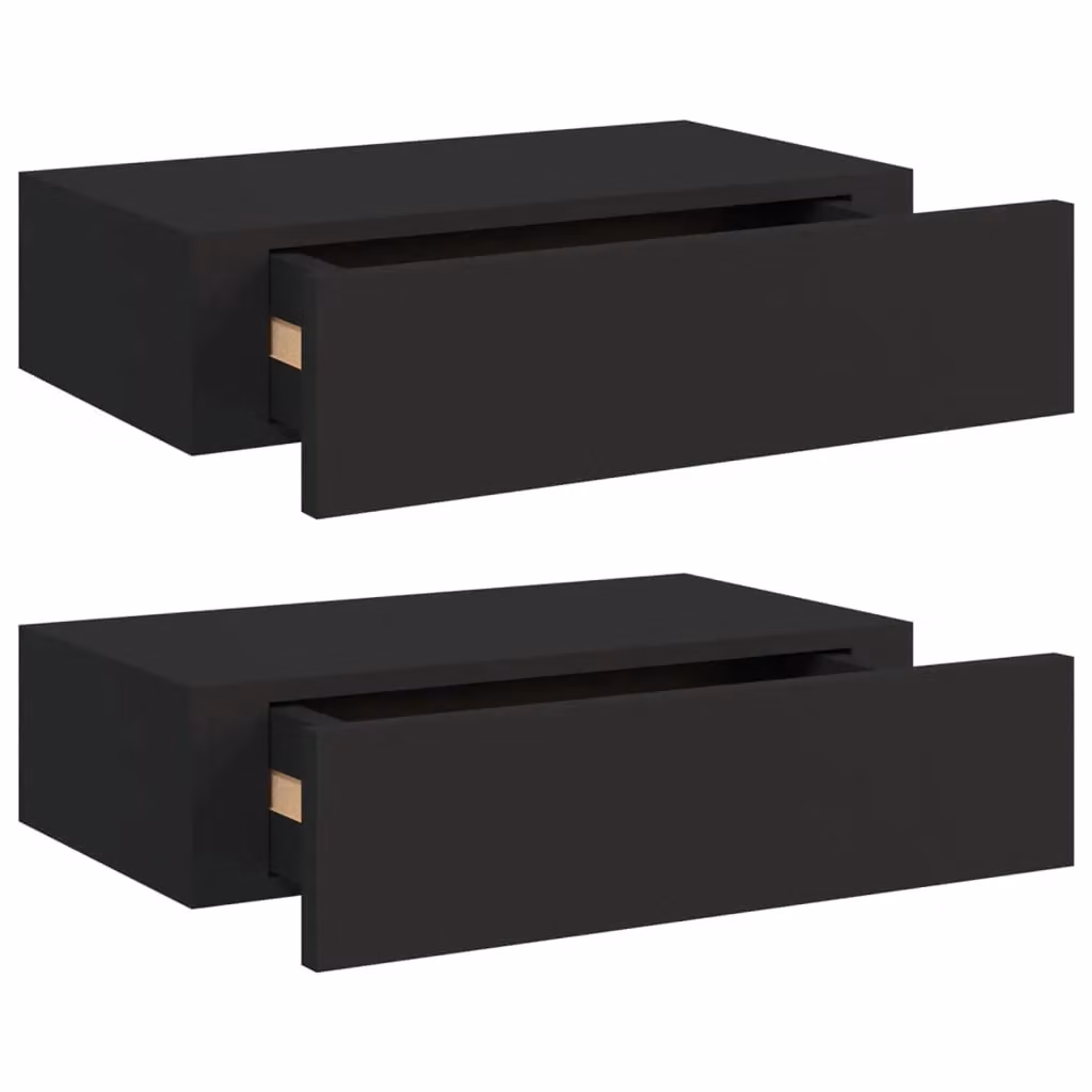 Berkfield Home Wall-mounted Drawer Shelves, 2 Piece Set in Black MDF and Metal, W: 40 cm, D: 23.5 cm, H: 10 cm – 2