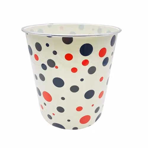MantraRaj 7.7L Plastic Round Waste Paper Basket in White with Black Dot – 1