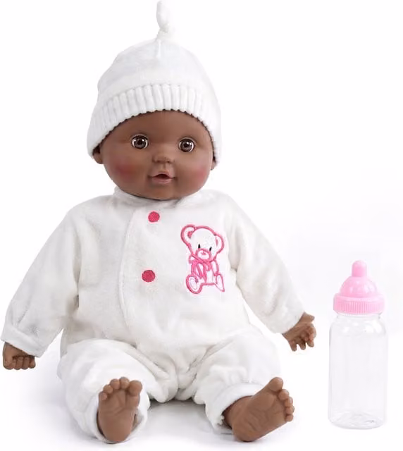 BiBi Doll Soft Body Black Baby Doll with Bottle and White Details