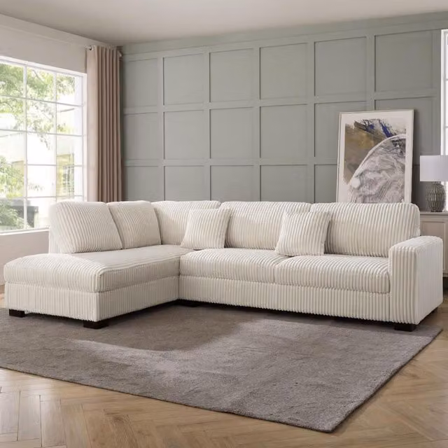 Tate Left-Hand Corner Sofa in Cream Teddy Jumbo Cord with Scatter Cushions