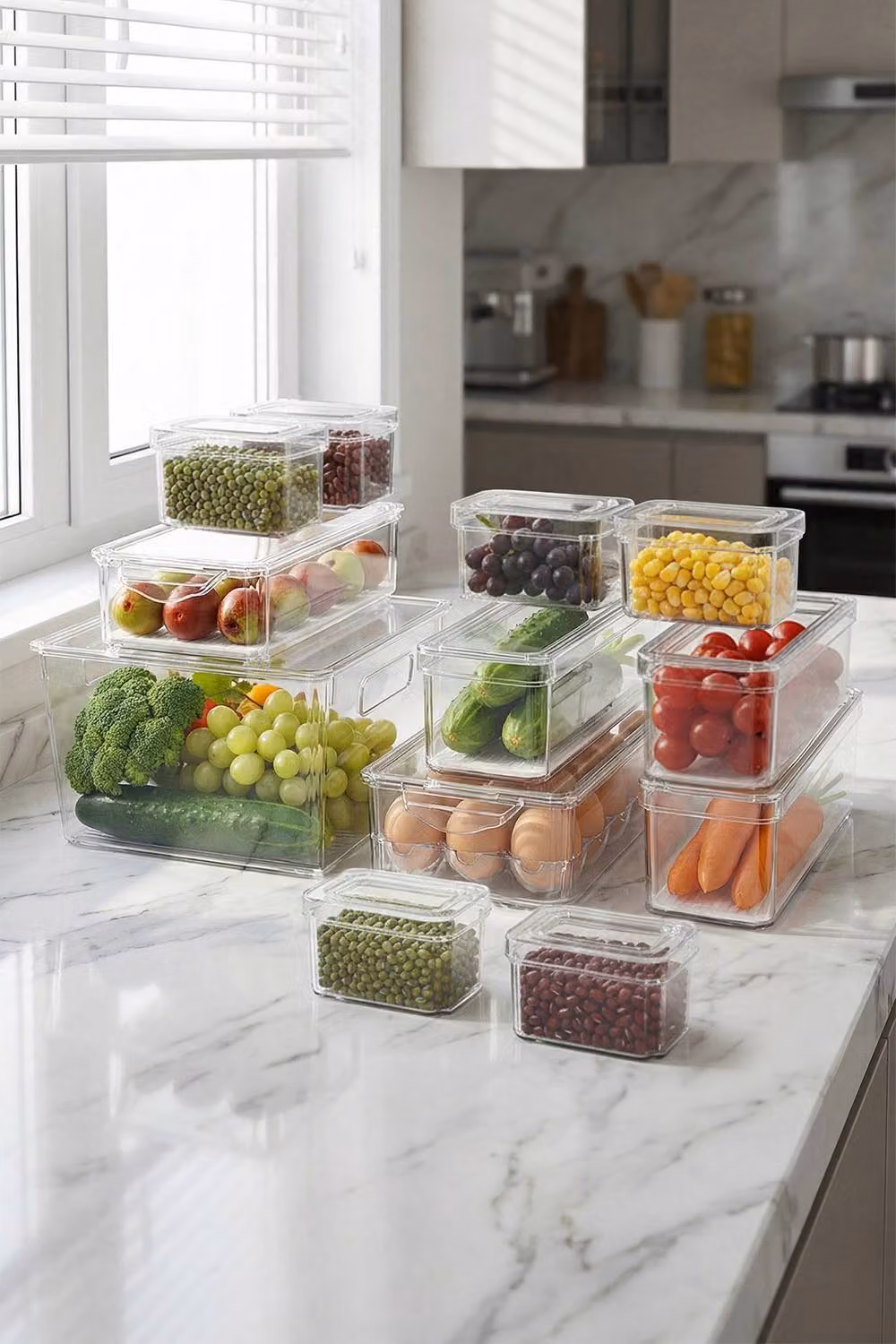 Living and Home Set of 12 Stackable Transparent Fridge Organiser Storage Boxes and Egg Baskets – 5