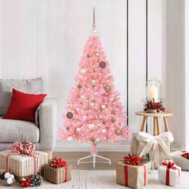 Berkfield Home Artificial Pre-lit Pink Christmas Tree with 150 LEDs, Height: 150 cm – 1