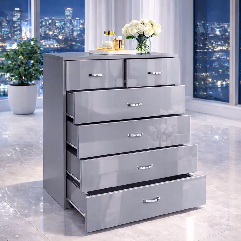 Harmin High Gloss 6 Drawer Chest of Drawers in Grey – 2