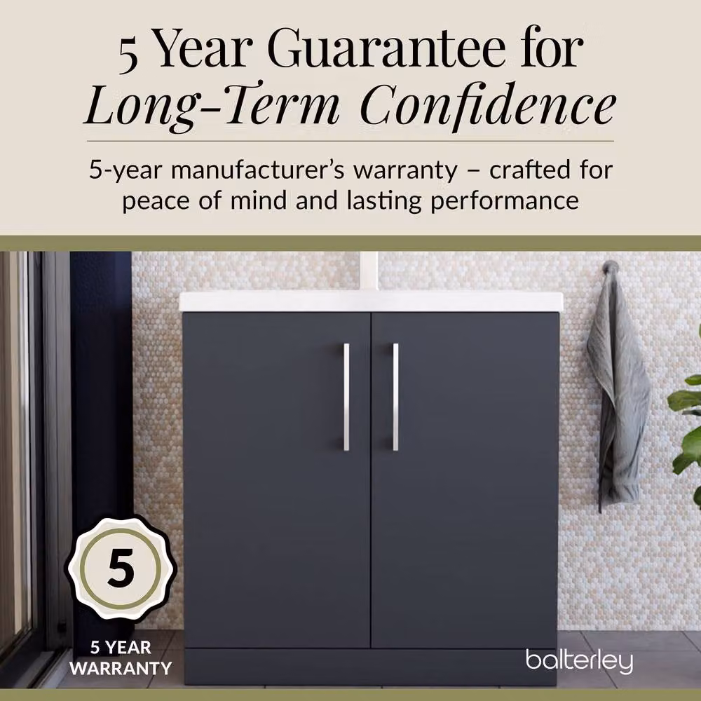 Balterley Modern Bathroom Floor Standing Vanity Unit with 2 Soft Close Doors and Rectangular Mid-Edge Basin, Dark Grey, W: 80 cm, D: 39 cm, H: 84 cm – 6