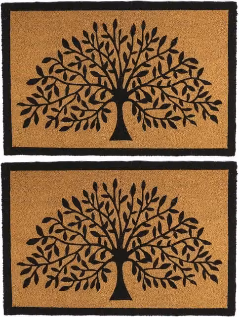 Nicola Spring Tree of Life Coir Door Mats, Pack of 2, Brown and Multicolour, W: 90 cm, D: 60 cm – 6