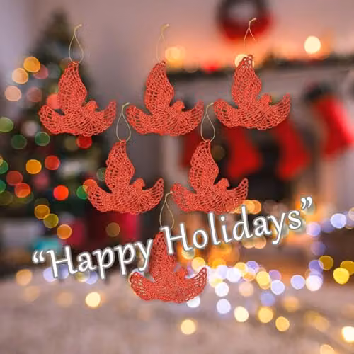 VFM e-Store Red Glitter Hanging Dove Christmas Tree Decorations, Pack of 6, W/D/H: 20 x 11.5 x 2 cm – 4