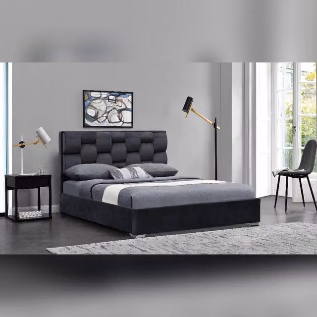 Comfy Living Ltd Modern Plush Velvet Upholstered Bedframe in Grey, Cream or Blue, W/D/H: 180 x 200 cm – 1