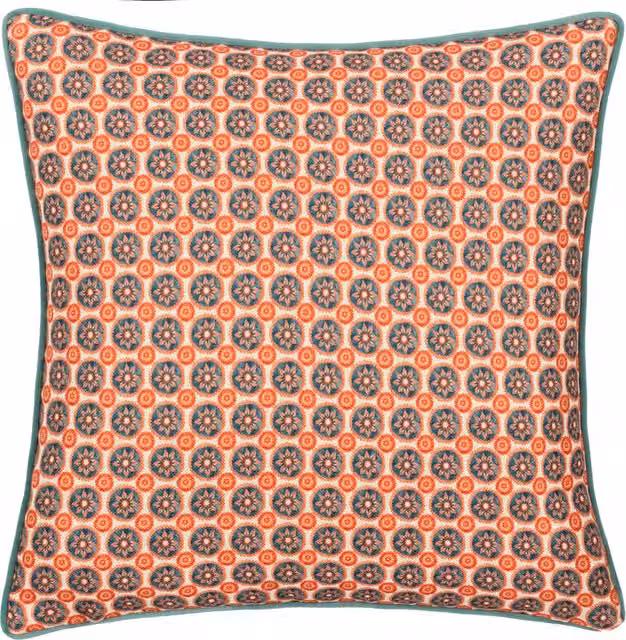 Make It A Home Onika Square Geometric Blue Linen and Velvet Cushion