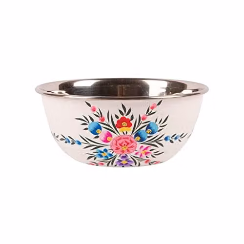 Billy Can Floral Cotton Pansy Stainless Steel Cereal Bowl in White, Diameter: 18.5 cm – 1