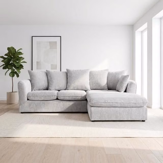 Abakus Direct Lucas Right Facing Corner Sofa in Silver Velvet Chenille – 1