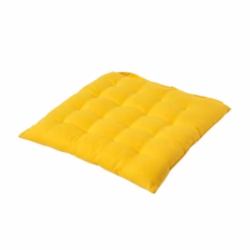 Homescapes Cotton Seat Pad with Tie Cords, Yellow, W/D/H: 40 x 40 x 6.5 cm
