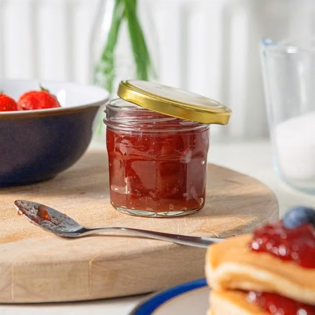 Argon Tableware Glass Jam Jars with Gold Screw Lids, 24 Pack, 130 ml