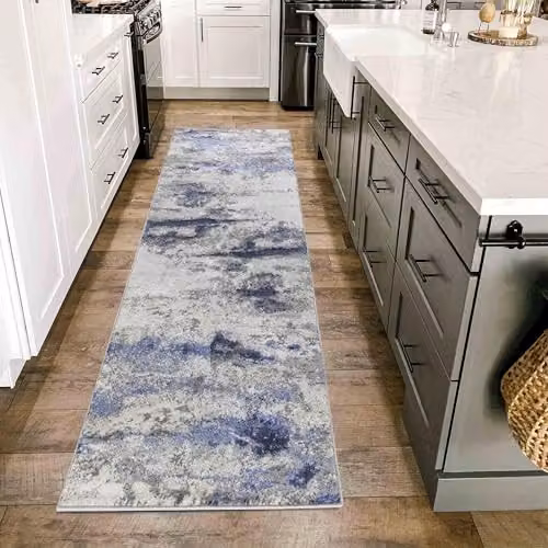 Serdim Rugs Abstract Modern Machine Woven Area Rug, Blue and Silver, W: 120 cm, L: 170 cm – 4