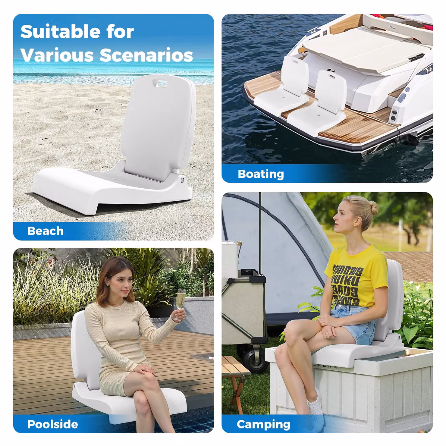 Costway Foldable Outdoor Poolside Chair in White – 4