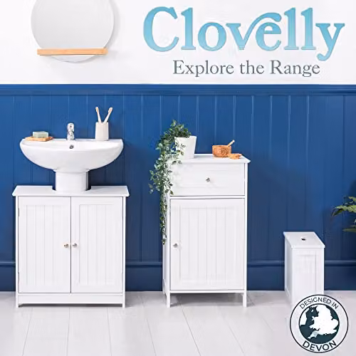 Christow White Modern Bathroom Storage Cabinet with Drawers and Hinged Doors – 3