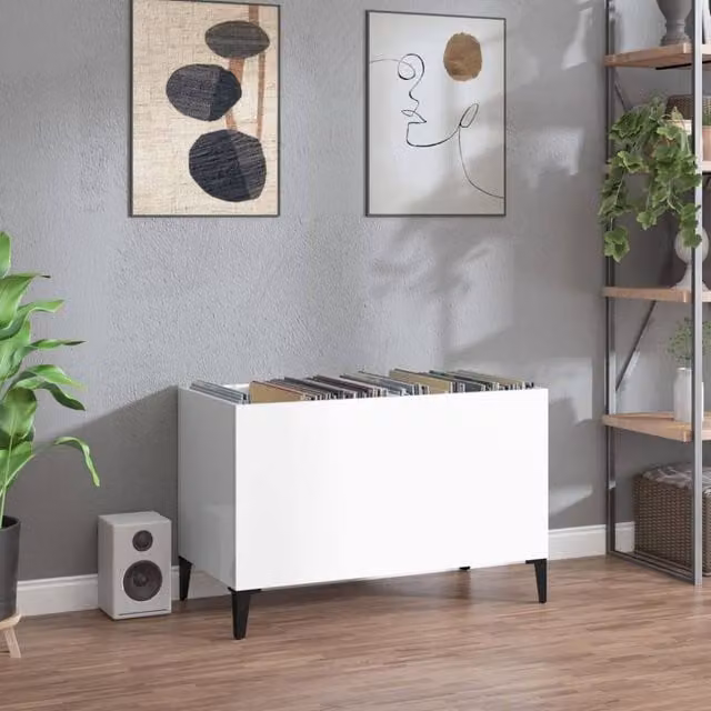 Berkfield Home Record Cabinet in High Gloss White, W/D/H: 74.5 x 38 x 48 cm