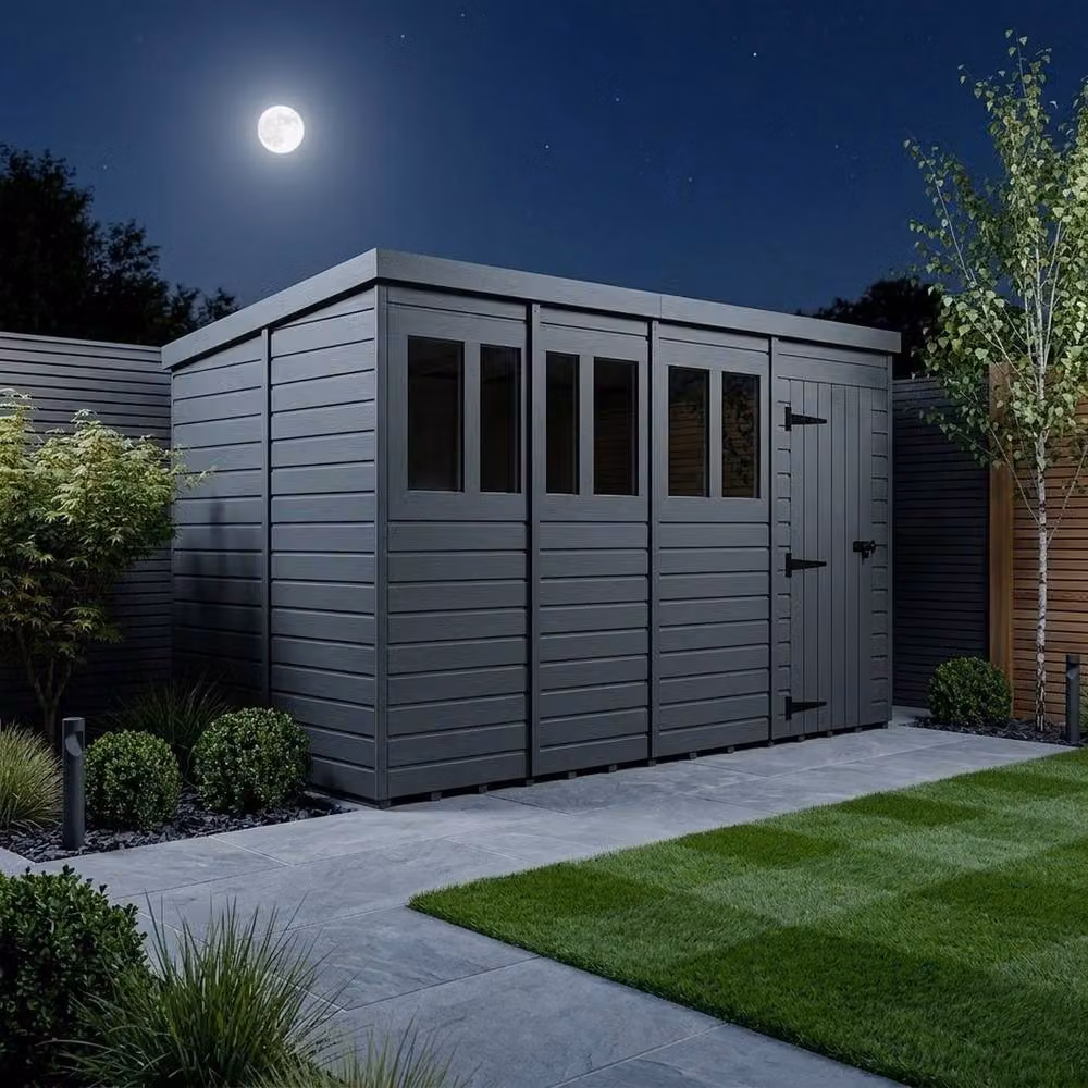 Buttercup Farm Grey Composite Pent Garden Shed with Single Door and Windows – 2